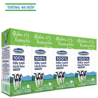 Sữa tươi Vinamilk Tách Béo 180ml có đường/không đường - Thùng 48 hộp