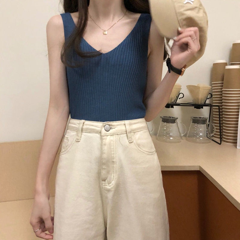 Large size women's clothing design sense, careful machine, pure color knitted suspenders, fat mm net red, wild loose sleeveless inner wear [posted on June 27]