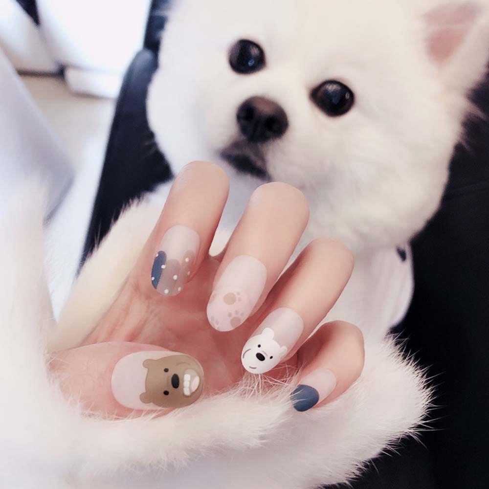 Bộ 24 Móng Tay Giả Đầu Tròn / Vuông Có Thể Tháo Rời Ốp