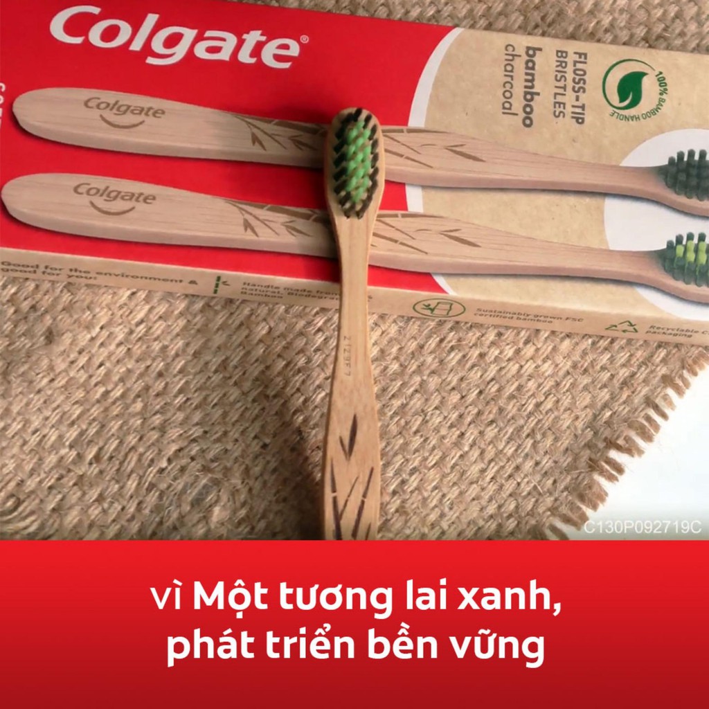 [Mã FMCGCO5 giảm 8% đơn 250K] Bàn chải tre Colgate than hoạt tính kháng khuẩn Bamboo Charcoal từ tre thiên nhiên