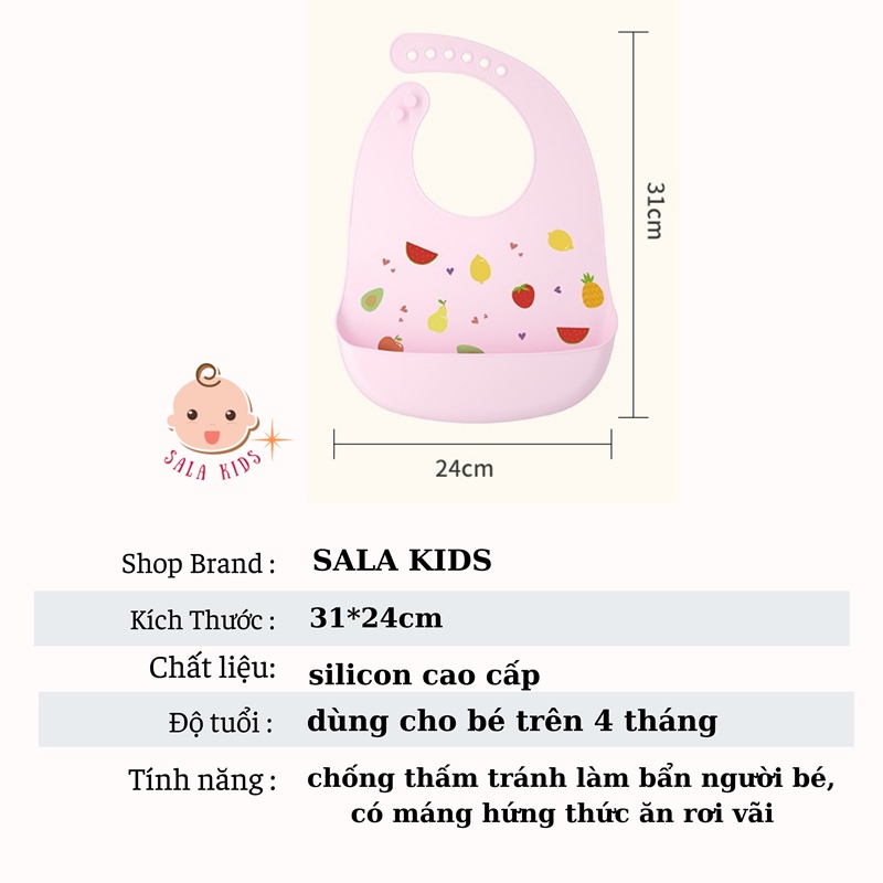 Yếm Ăn Dặm Silicon Cho Bé Có Máng Chống Thấm Blw SALA KIDS AT04