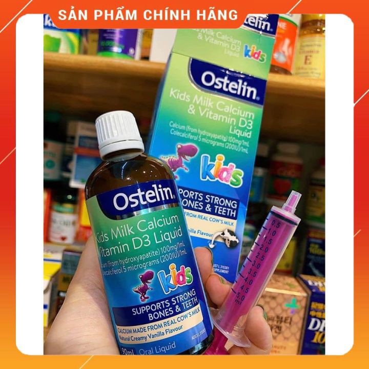 Canxi Nước Khủng Long Ostelin Kids Milk Calcium &amp; D3 Liquid Úc (90ml) 𝐍𝐄𝐖 Cho Trẻ Từ 7 Tháng Tuổi