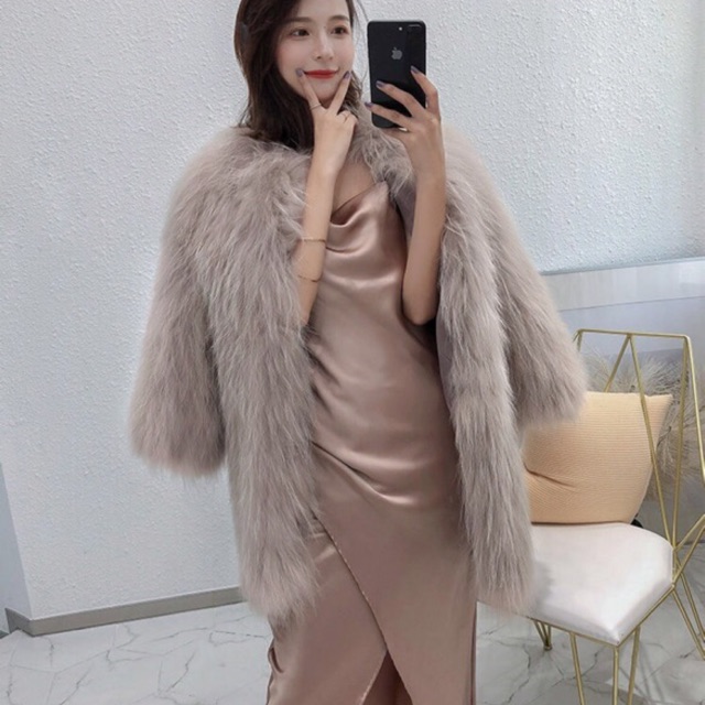 Áo khoác lông nữ lông cáo dệt kim thời trang cao cấp Hàng NK QCCC