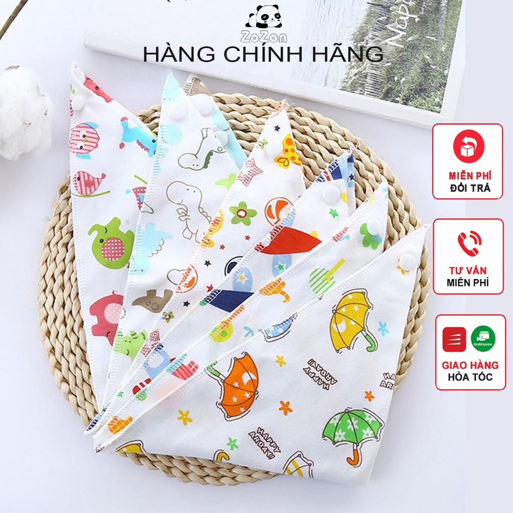 Yếm cho bé tam giác, yếm cotton xô có cúc khuy bấm giữ ấm cổ cho trẻ sơ sinh lau và vệ sinh cho bé Zozon