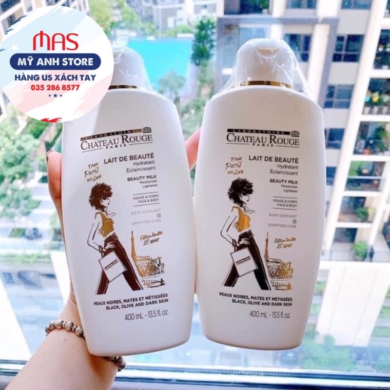 Sữa Dưỡng Thể Trắng Da Chateau Pháp - Kem Kích Trắng, Dưỡng Ẩm Chateau Rouge Paris Lait De Beaute 400ML