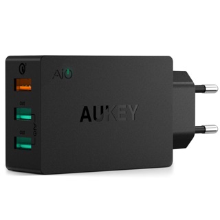 Sạc 3 Cổng Aukey PA-T14 Black Công Suất 42W 2 Cổng Aipower 1 Cổng QC3.0 - Hàng Chính Hãng