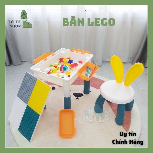 Bàn Lego đa năng , Bàn lắp ghép cho bé kèm ghế, tặng kèm túi Lego lắp ghép 70 chi tiết, tháo lắp dễ dàng