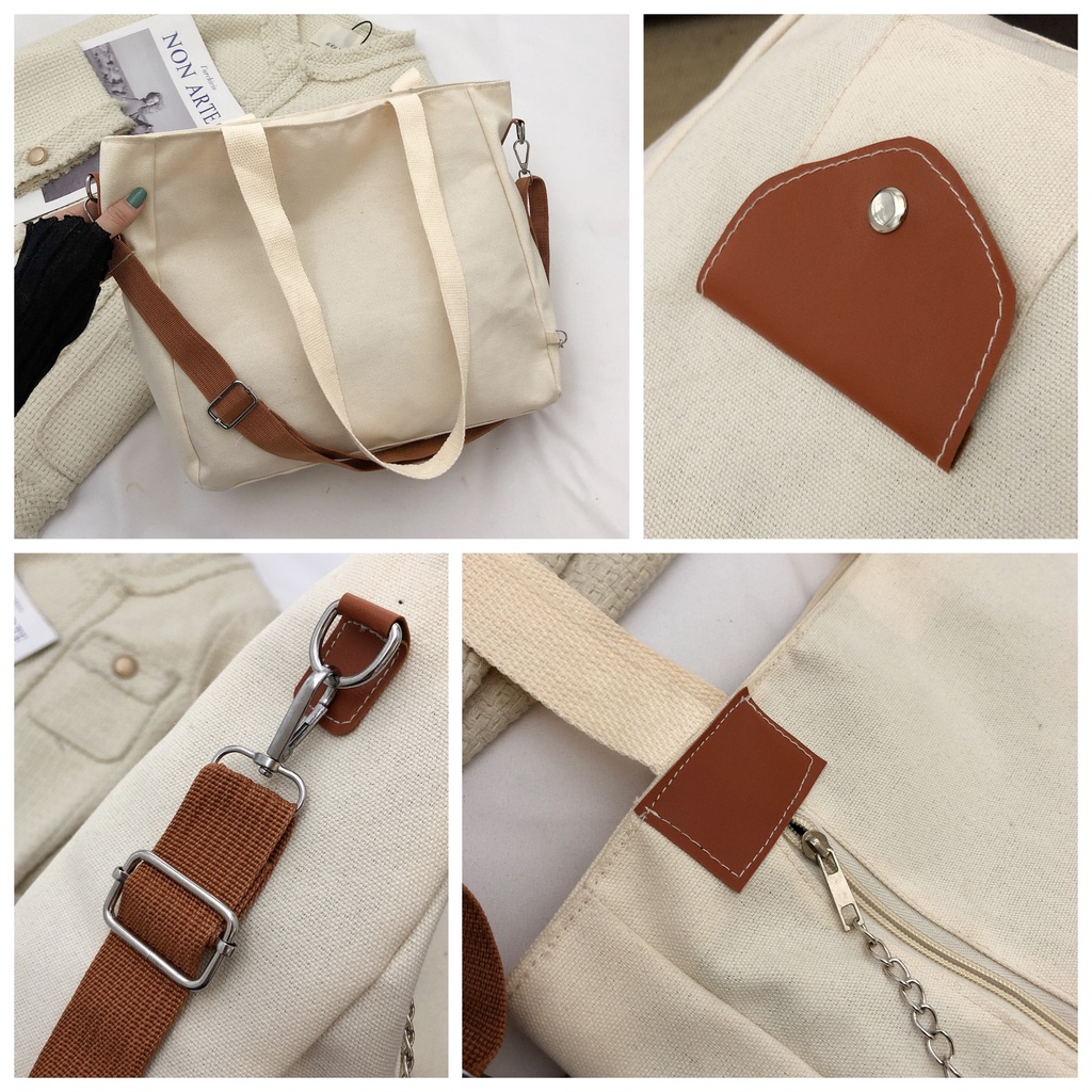 Túi tote đeo chéo, đeo vai nữ vải canvas đi học, đi chơi phong cách Hàn Quốc