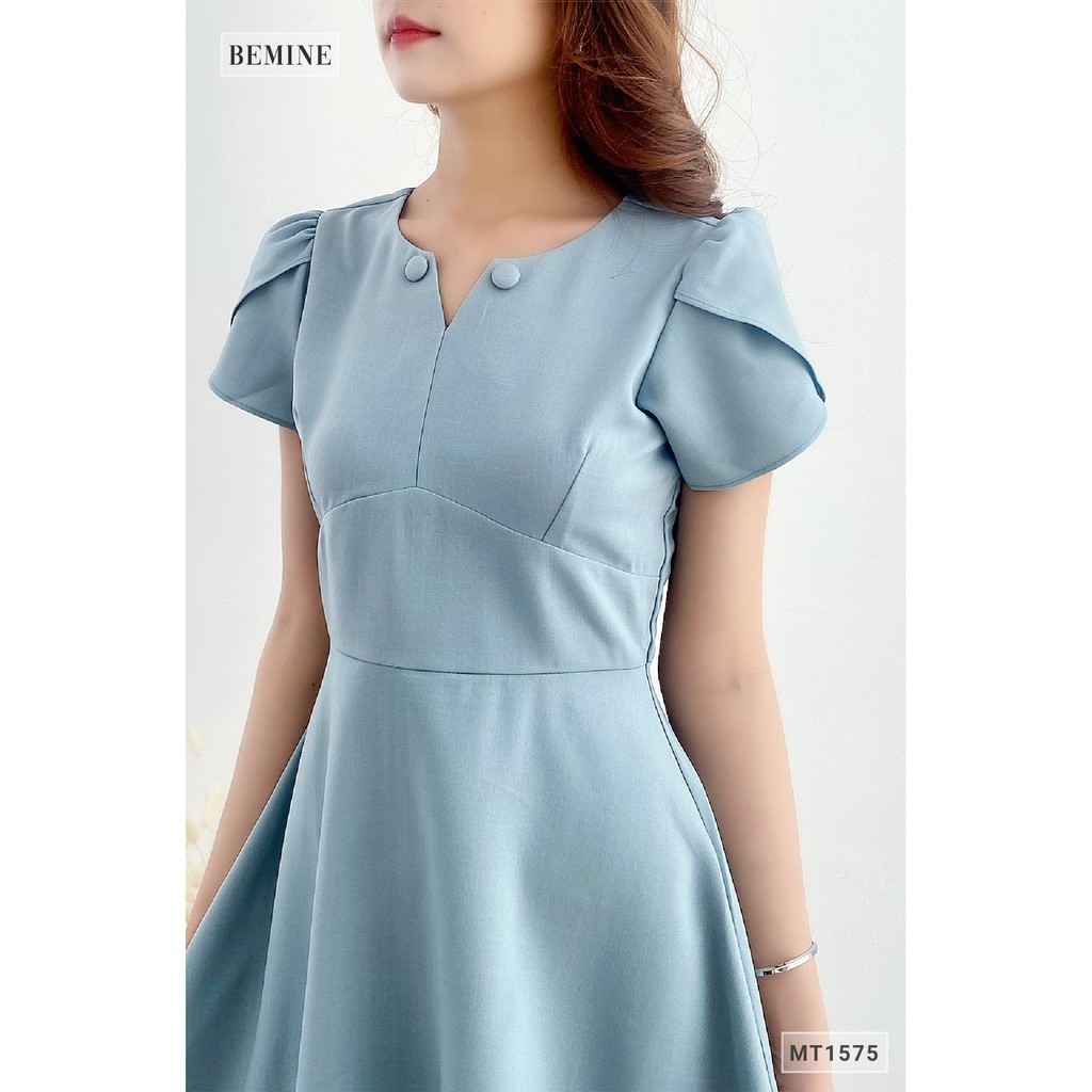 Đầm cổ đính 2 nút bọc tay búp sen BEMINE MT1575XANH | BigBuy360 - bigbuy360.vn