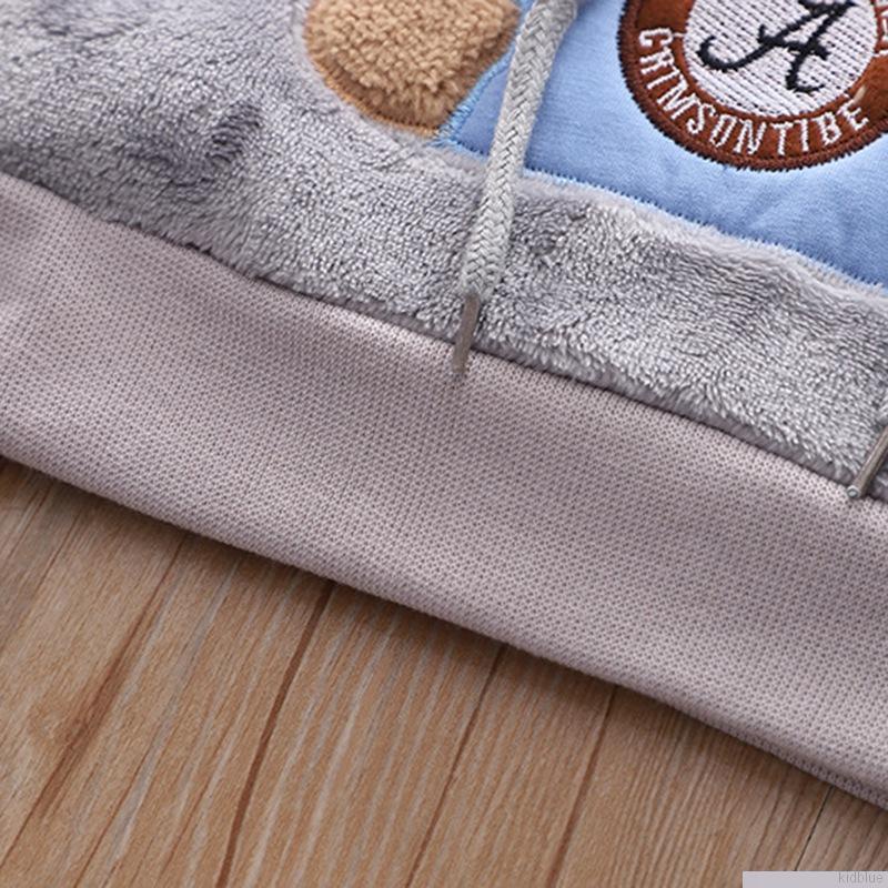 Bộ đồ ngủ gồm áo nỉ tay dài + quần dài in họa tiết gấu hoạt hình dễ thương cho bé