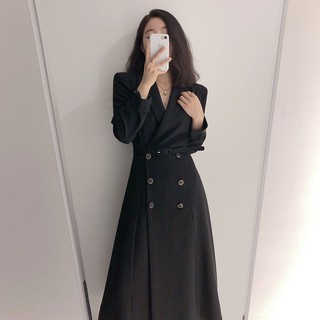 Đầm vest công sở chic tay dài dáng xòe kèm thắt eo sang trọng