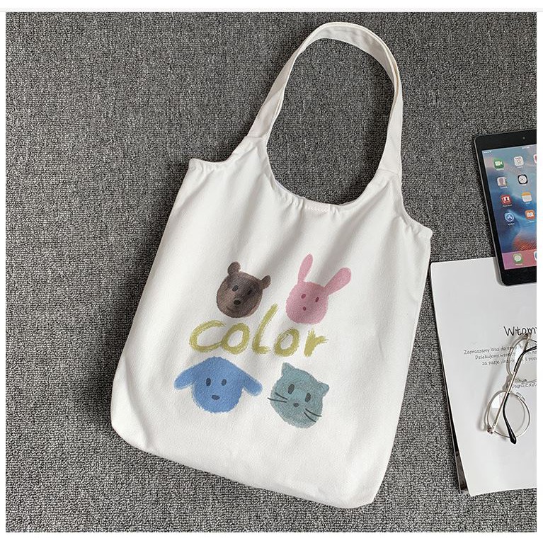 Túi vải Tote Vải Canvas Color họa tiết hình thú dễ thương siêu hot 2020 Zuca Shop