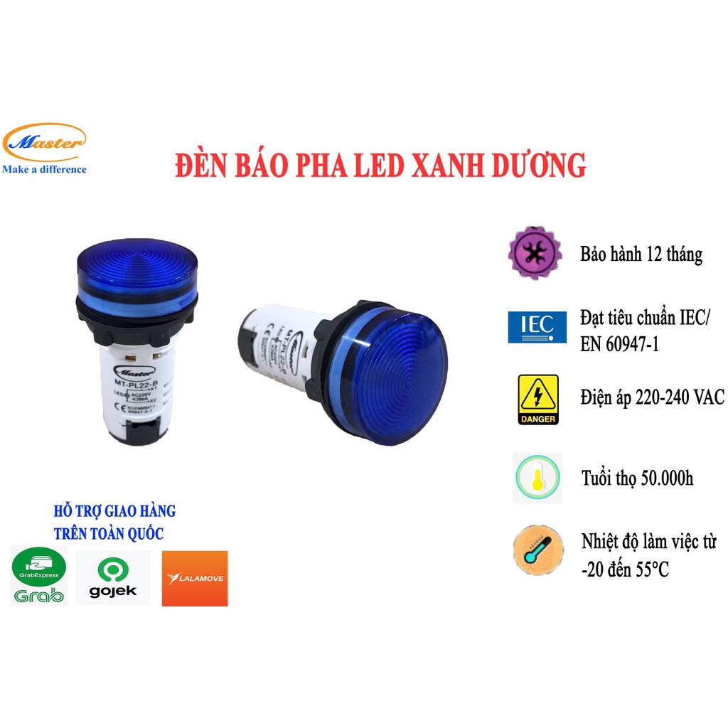 Đèn Báo Led Xanh Dương Master - Thiết Bị Tủ Điện Công Nghiệp