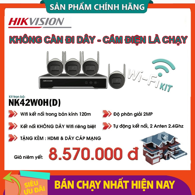 BỘ KÍT HIKVISON KHÔNG DÂY NGOÀI TRỜI 2.0MP CẮM LÀ LÊN HÌNH KHÔNG CẦN ĐI DÂY KHÔNG CẦN CÀI ĐẶT CẮM LÀ LÊN HÌNH