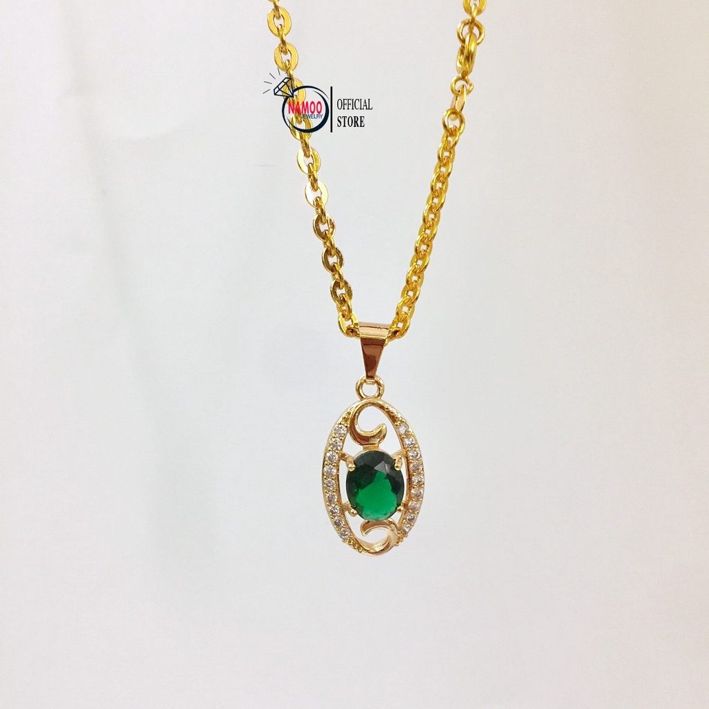 Dây Chuyền Nữ Đính Đá V862 Mặt Dây Xanh lá Kết Hợp Dây Xích 45cm