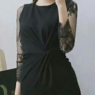 [ẢNH THẬT] Đầm body chéo eo tay ren lông mi