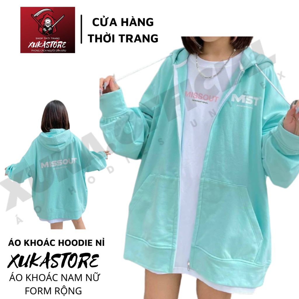 Áo khoác nữ in hình Missout XUKASTORE chất nỉ khoá kéo cotton trần bông 2 lớp form hoodie siêu rộng Unisex nam nữ