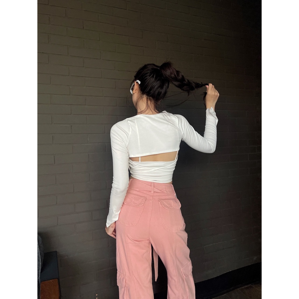 Áo Bra Dây Quấn Tay Dài LSEOUL A2556 Chất Thun Co Dãn Năng Động Hiphop Gợi Cảm