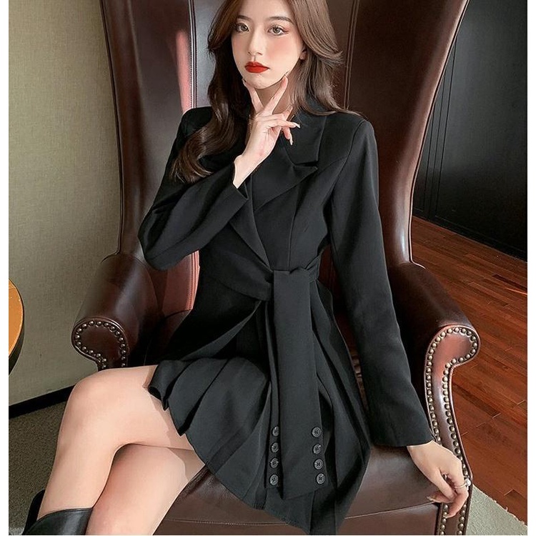 Đầm dài tay thắt dây ở eo thời trang thu đông cho nữ