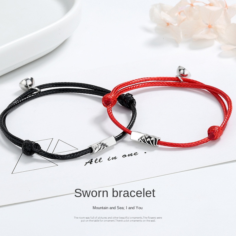 Shanmeng Sea Vows Vòng Tay Cặp Dây Bện Từ Tính Màu Đỏ Và Đen Dành Cho Cặp Đôi