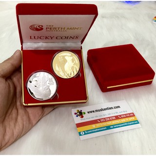 Bộ xu Úc hình con Chuột Vàng Bạc năm 2020 lì xì tết - hộp nền đỏ sang chảnh