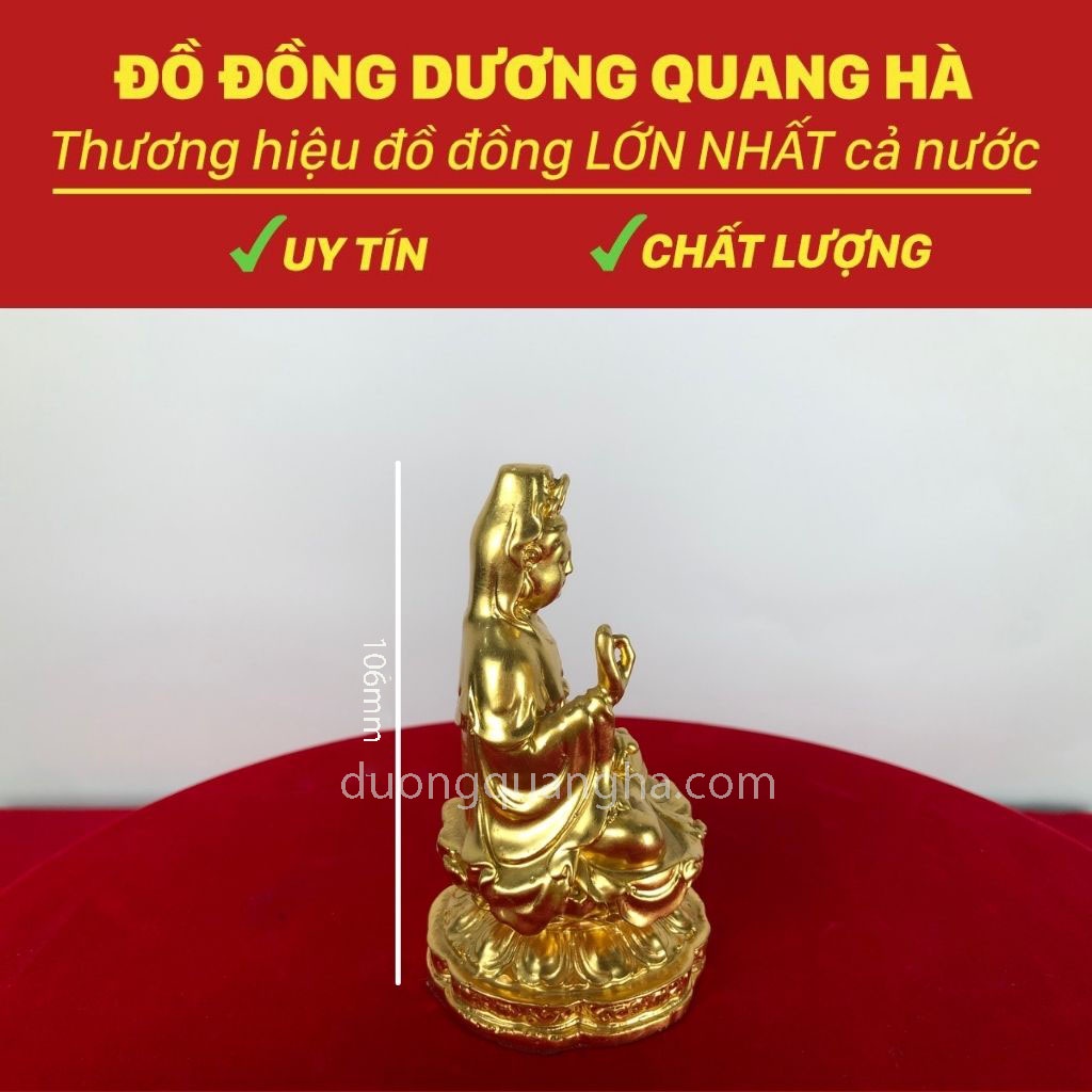 Tượng Phật Quan Thế Âm Bồ Tát Ngự Đài Sen Dát Vàng Chất Liệu Đồng Đỏ Kích Thước 106mm