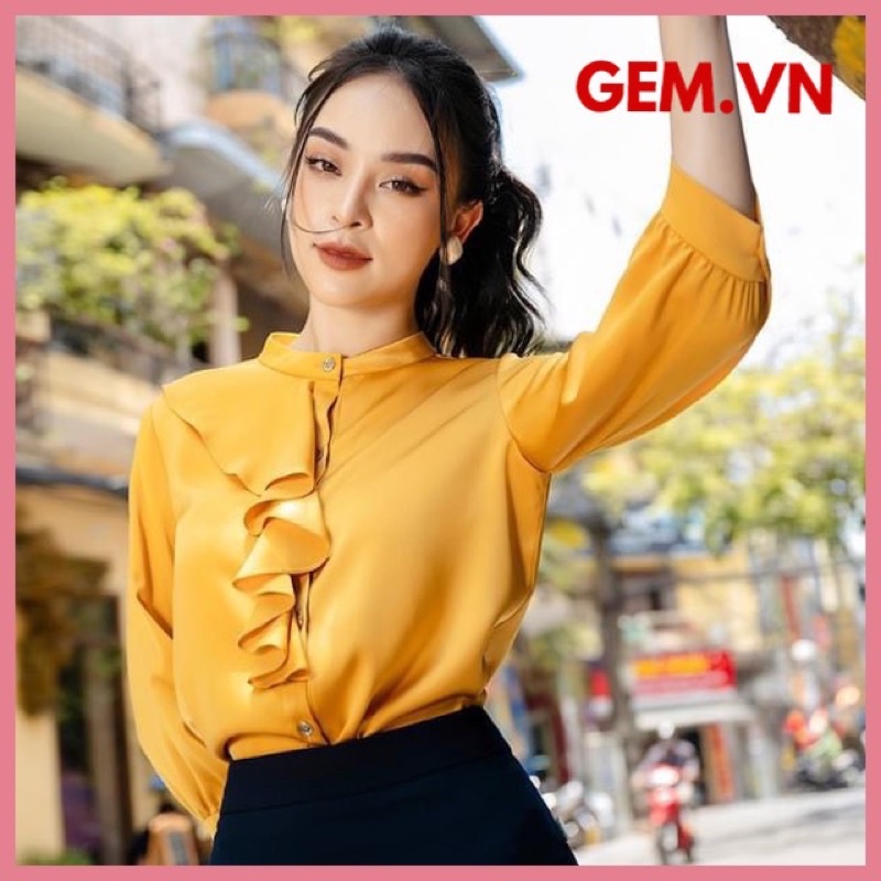 Áo công sở G240 ngực phối bèo CÓ BIGSIZE chất lụa mềm mại dễ phối chân váy hoặc quần thời trang GEM.VN