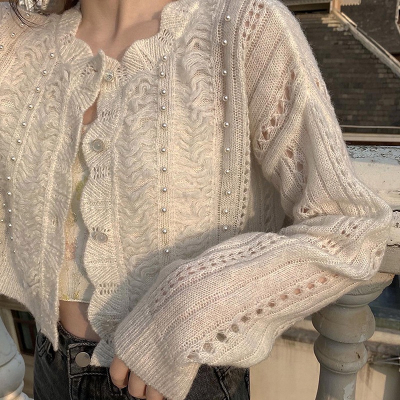 Brroa Áo Khoác Cardigan Dệt Kim Thêu Hoa Khoét Lỗ Cài Nút Xuống Cho Nữ Jack