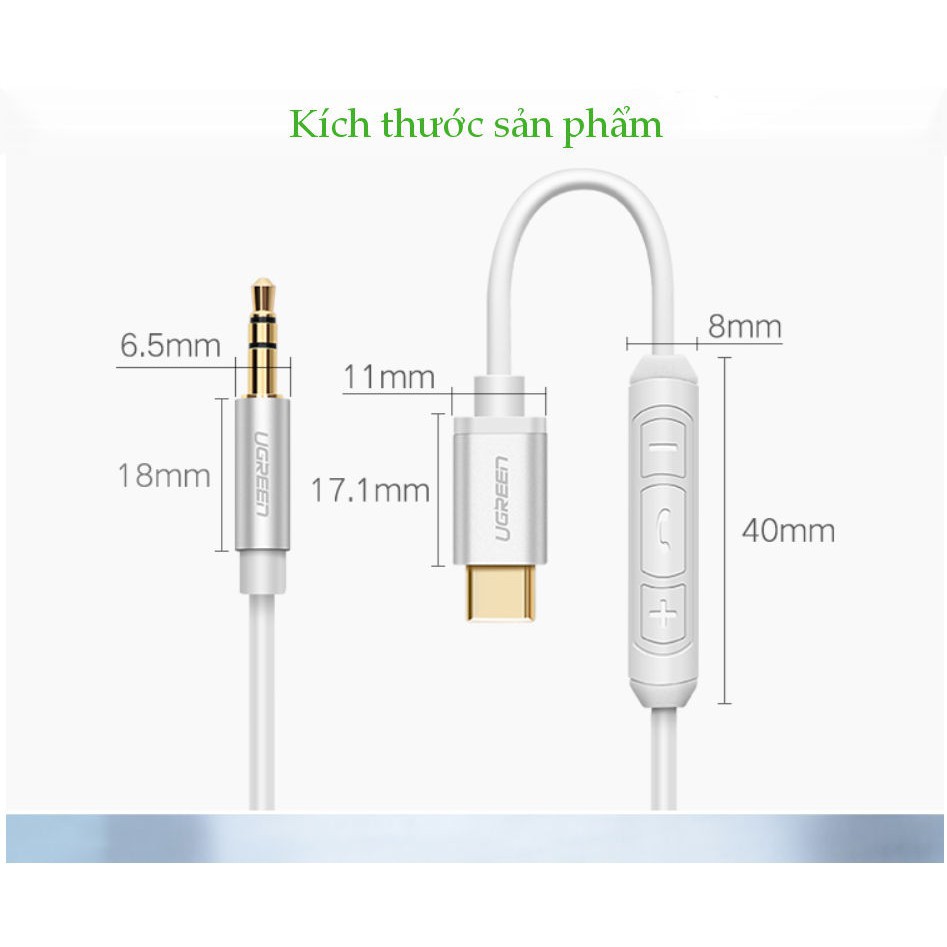 Cáp USB-C sang AV 3.5mm dạng dây xoắn dài 0.5m-1m UGREEN AV143