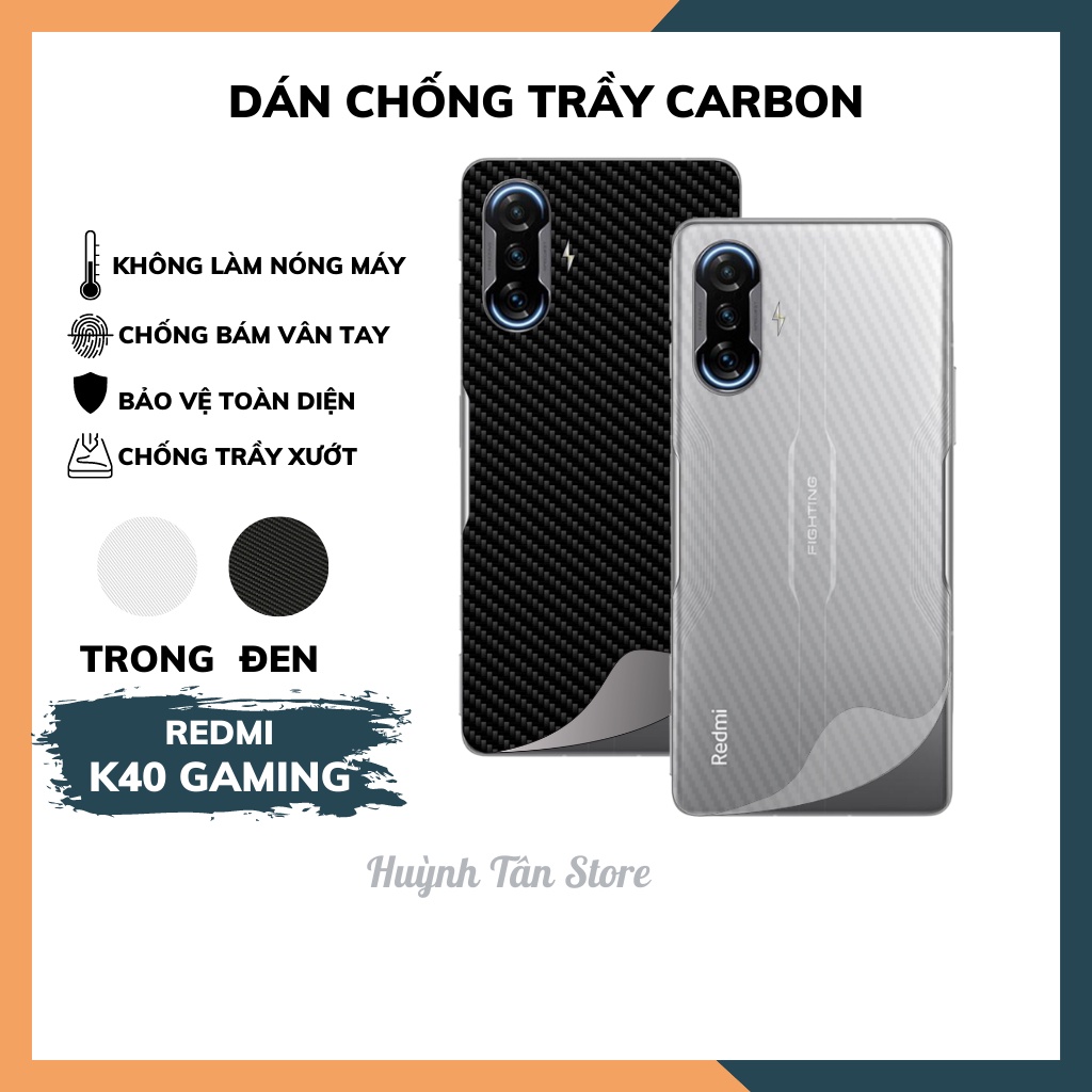 Miếng dán decal carbon mặt sau Xiaomi Redmi K40 Gaming chống trầy mặt lưng,chống bám vân tay