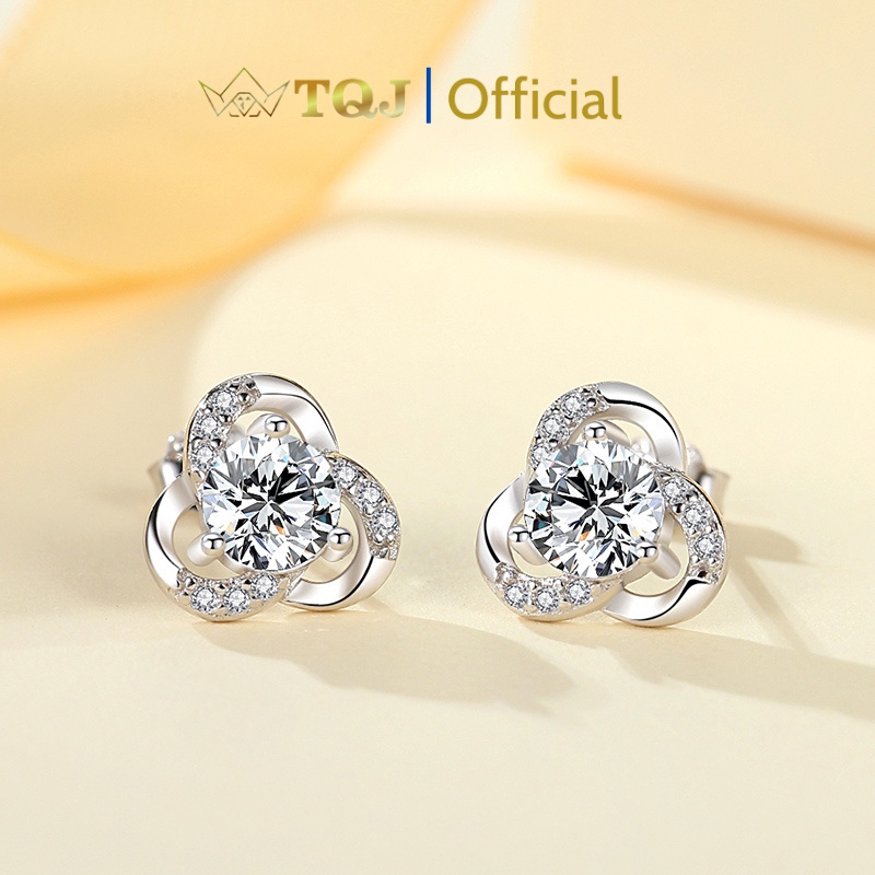 Khuyên Tai Bạc TQJ- KE229 Chất Liệu Bạc 925 Đính Đá Xinh Hình Cỏ Ba Lá Mang Lại Nhiều May Mắn