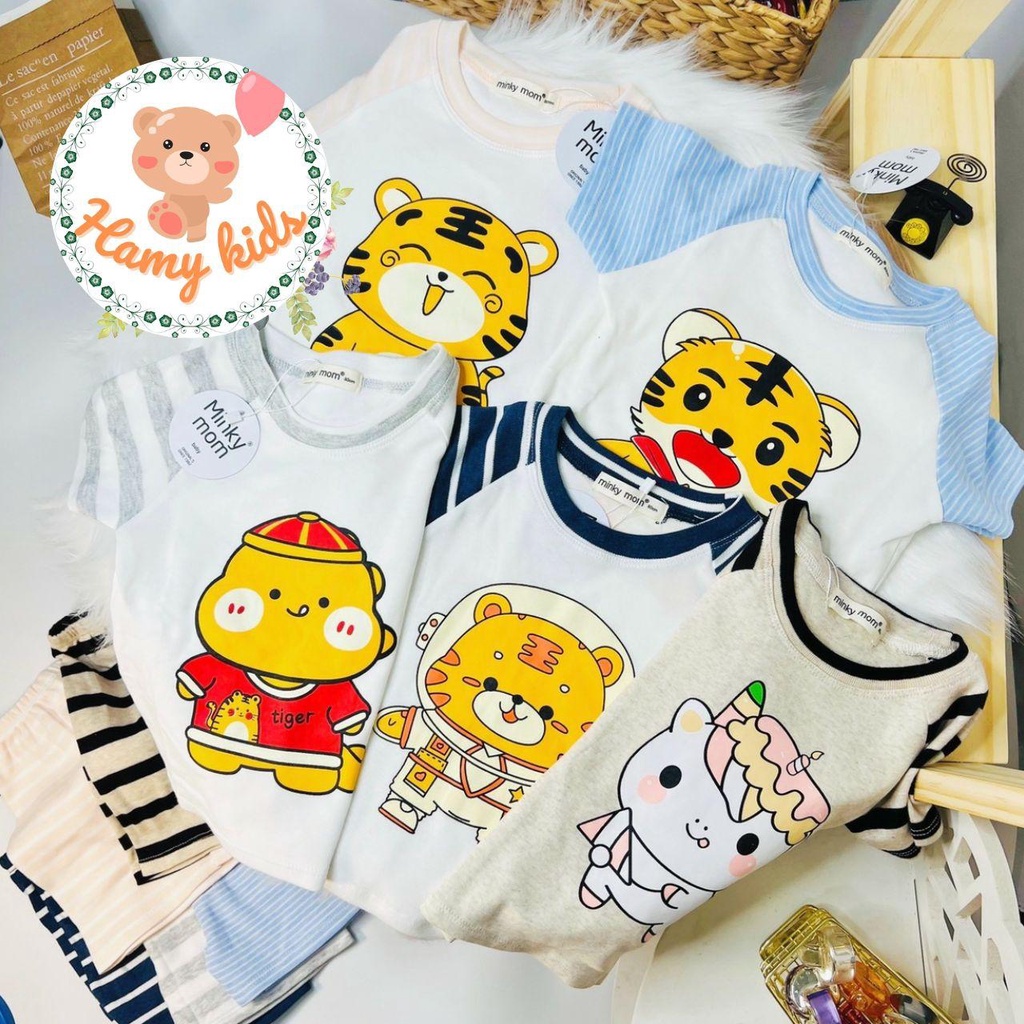 Bộ Cộc Tay Minky Mom Chính Hãng Bé Trai Bé Gái Vải Cotton Hàn Raplan Tay Sọc Dệt Bé Từ 0-5 Tuổi Dưới 20kg-Hamykids