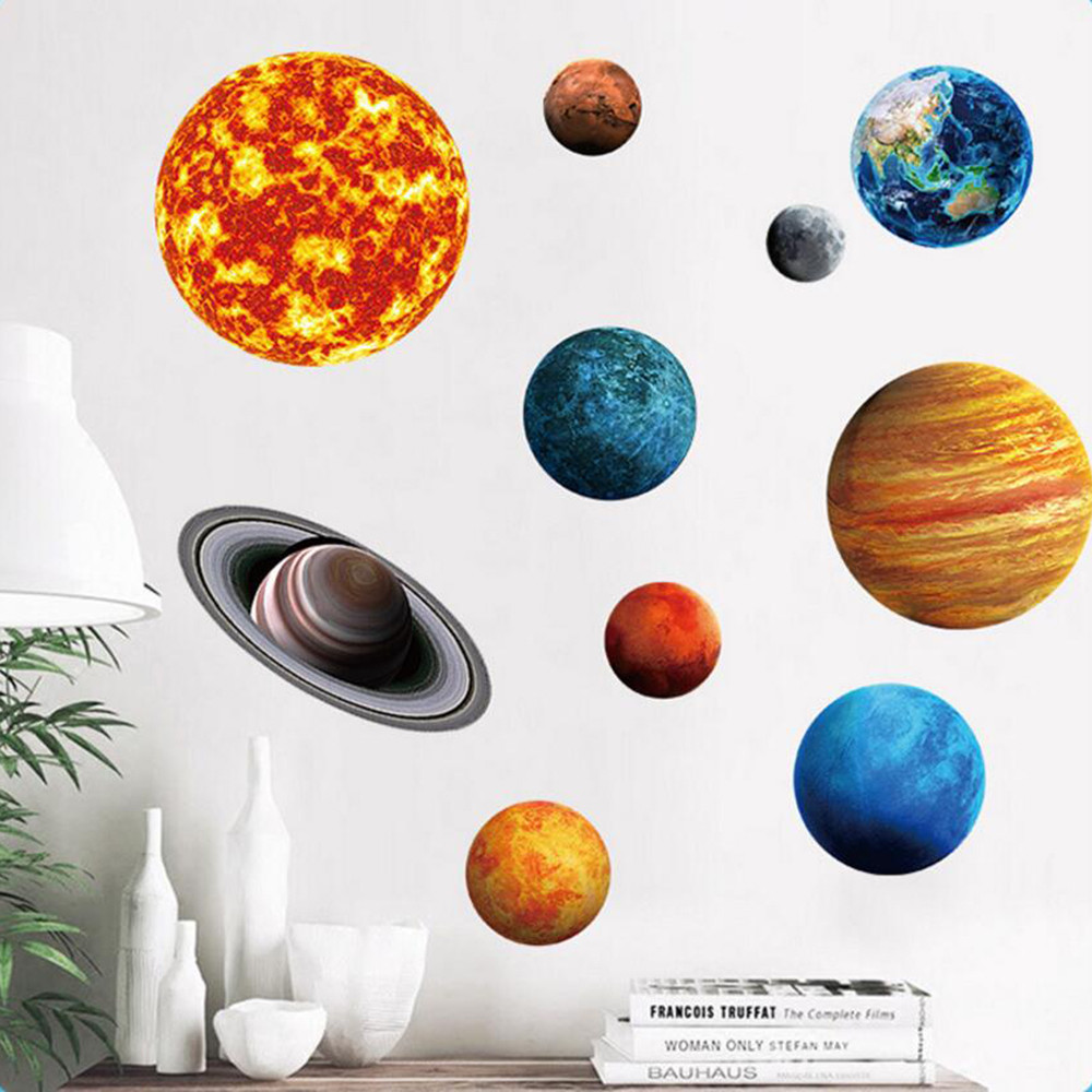 Miếng dán tường dạ quang hình hành tinh vũ trụ chuyên dùng trang trí phòng ngủ cho trẻ em