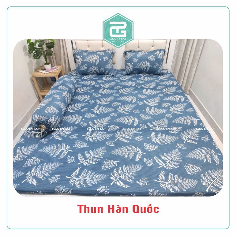 Bộ Ga Gối Thun Lạnh Hàn Quốc {4 Món } họa tiết Lá Phong ( 1 ga bọc + 2 vỏ gối nằm + 1 vỏ gối ôm )
