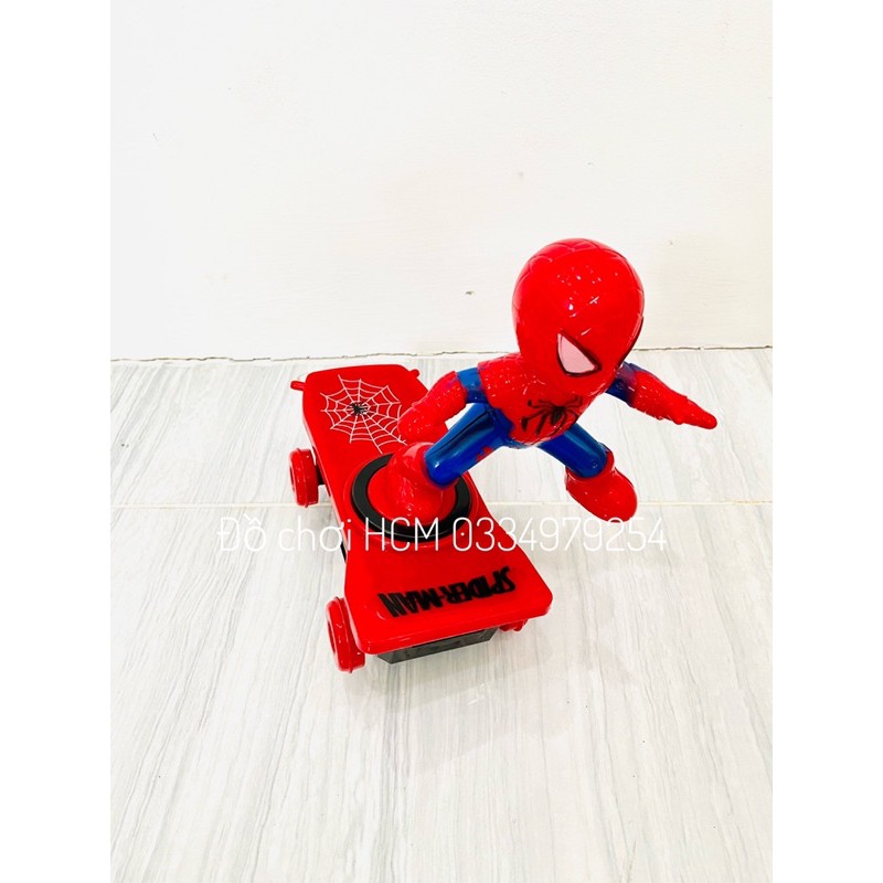 [TỰ LẬT] Đồ chơi siêu nhân nhện spiderman trượt ván tự lật có nhạc đèn dành cho bé thích chơi siêu anh hùng