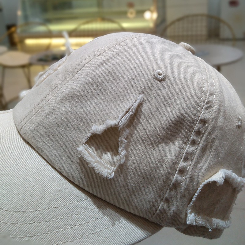 Mũ Lưỡi Trai Màu Trơn Mềm Mại Thiết Kế Rách Cá Tính Thời Trang Cho Nam Và Nữ