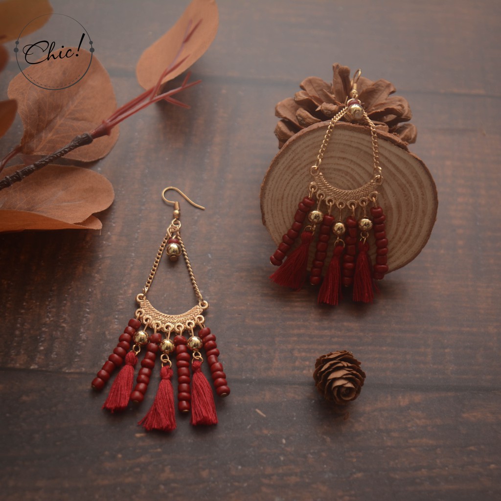 Hoa tai Boho loại tam giác tua rua