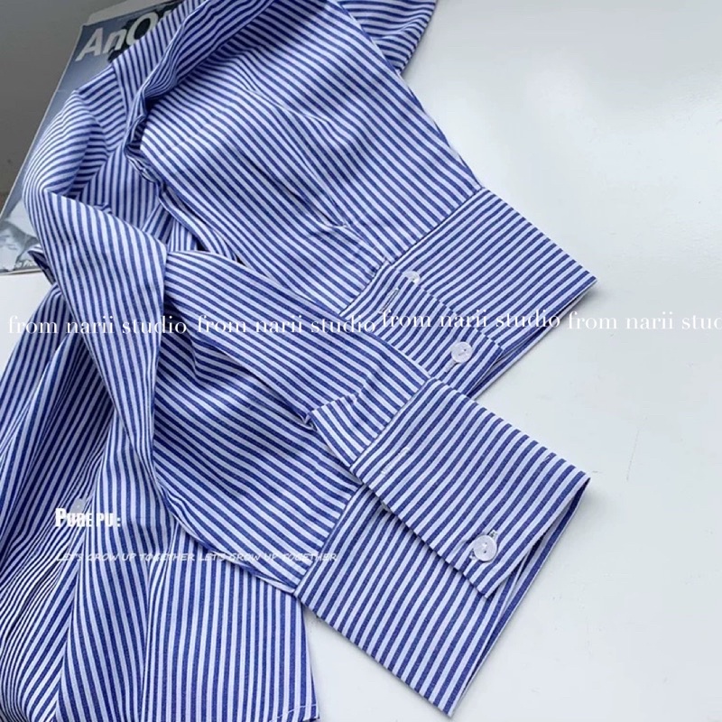 Áo sơ mi nữ tay dài NARII áo kiểu babydoll Hàn Quốc kèm khăn choàng