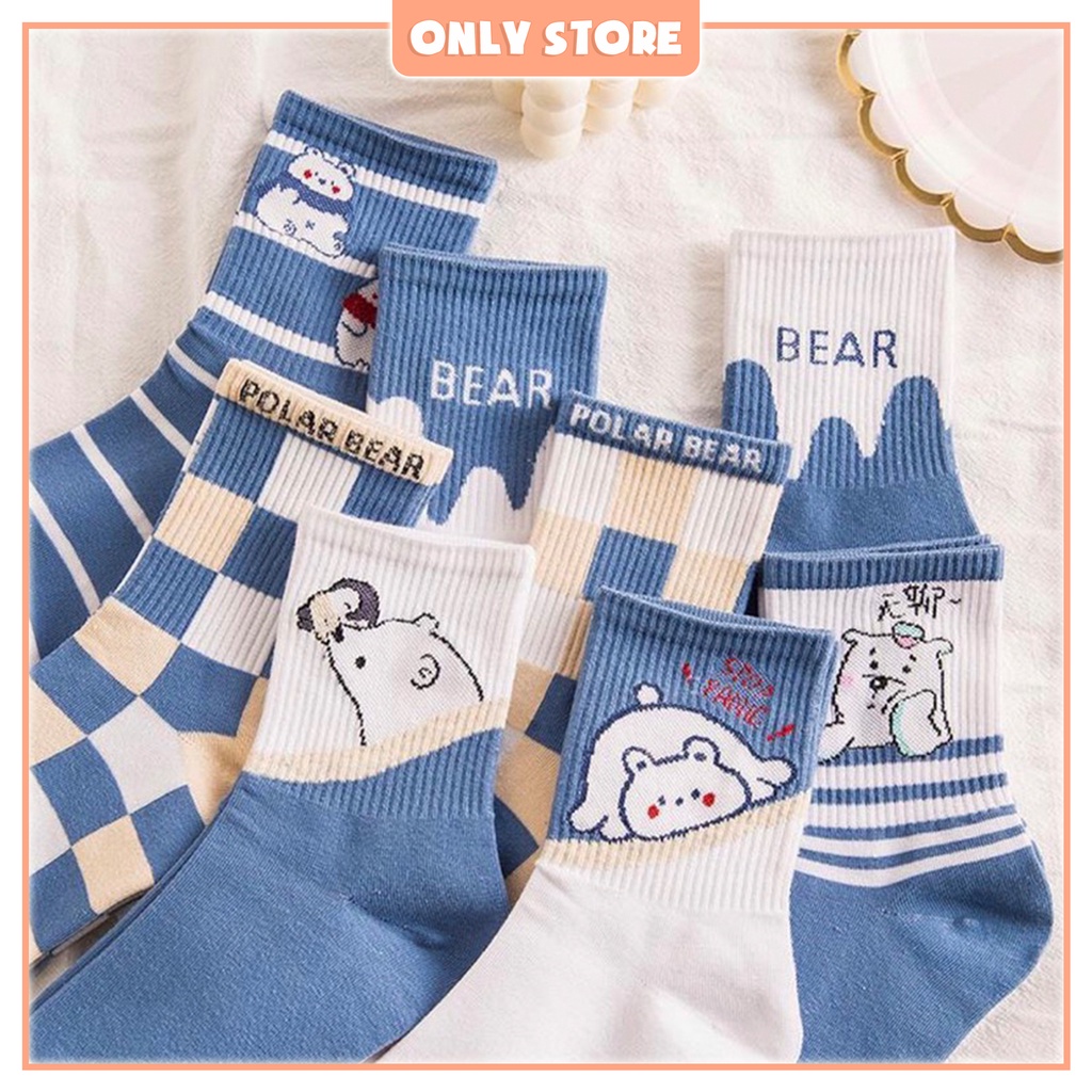Tất cao cổ nữ vớ chân dài hàn quốc loại dày thời trang họa tiết hoạt hình cute dễ thương - Only Store