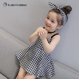 Đầm Hai Dây Kẻ Ca Rô Cho Bé
