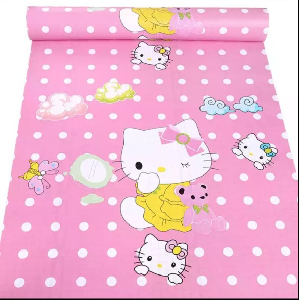 Decal giấy dán tường kitty ôm gấu khổ rộng 0.45m