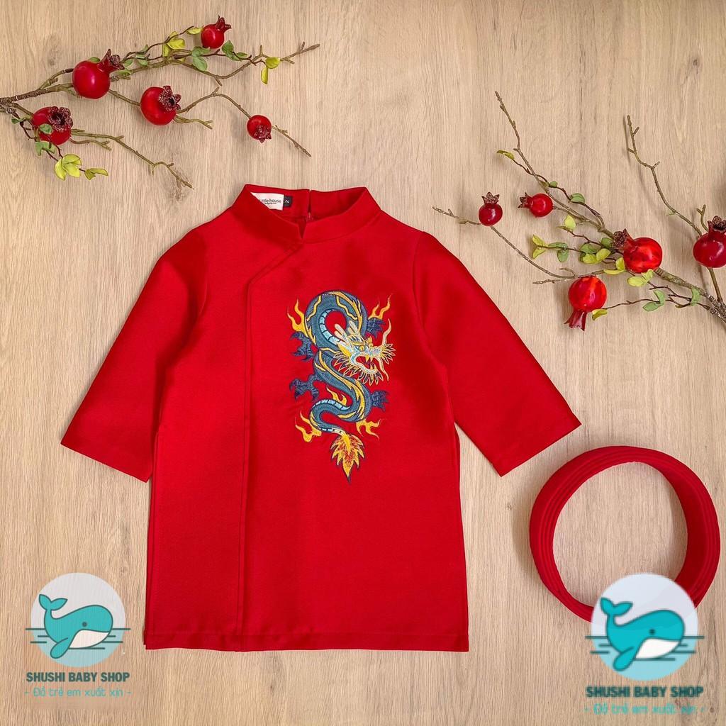 Áo Dài Tết Bé Gái Thêu Tay Hoạ Tiết Chim Phụng Sắc Xảo Shushibaby