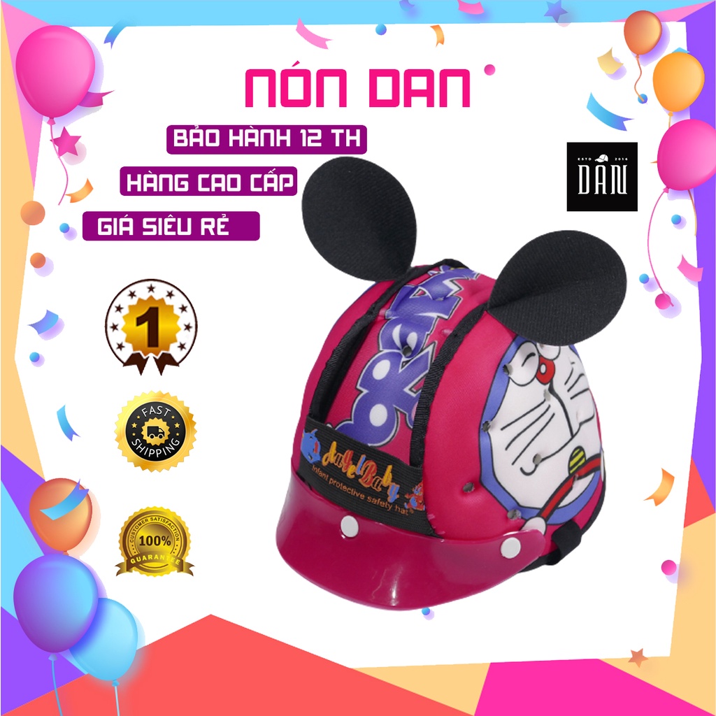 Nón tập đi cho bé in hình Doremon, có 2 tai dễ thương, gắn mỏ kết mềm, chất liệu mút dầy bảo vệ tốt cho bé