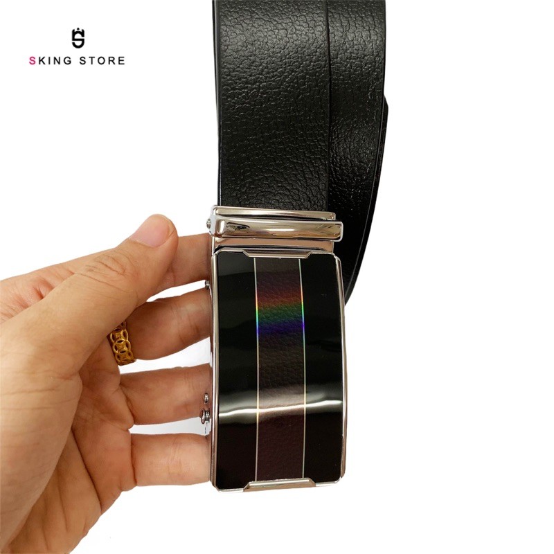 Thắt lưng nam mặt kim loại bóng cao cấp có video - Tặng móc khoá inox