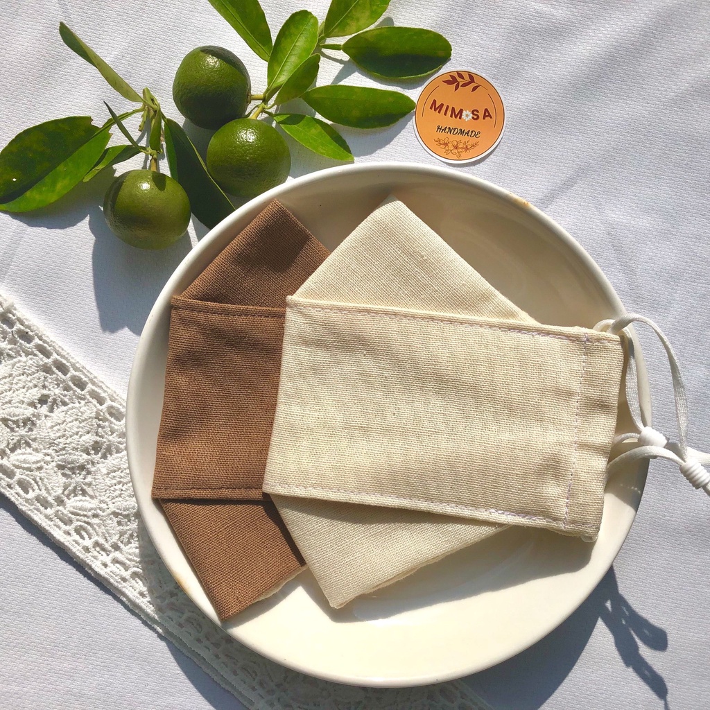 Khẩu trang vải Linen 3D (3 lớp) chống bụi chống nắng tone nâu thanh lịch