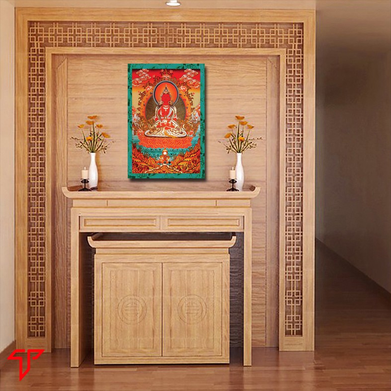 Tranh Thangka gỗ treo tường, tranh mật tông Tara xanh, Tam Thánh, Quan Âm Bồ Tát