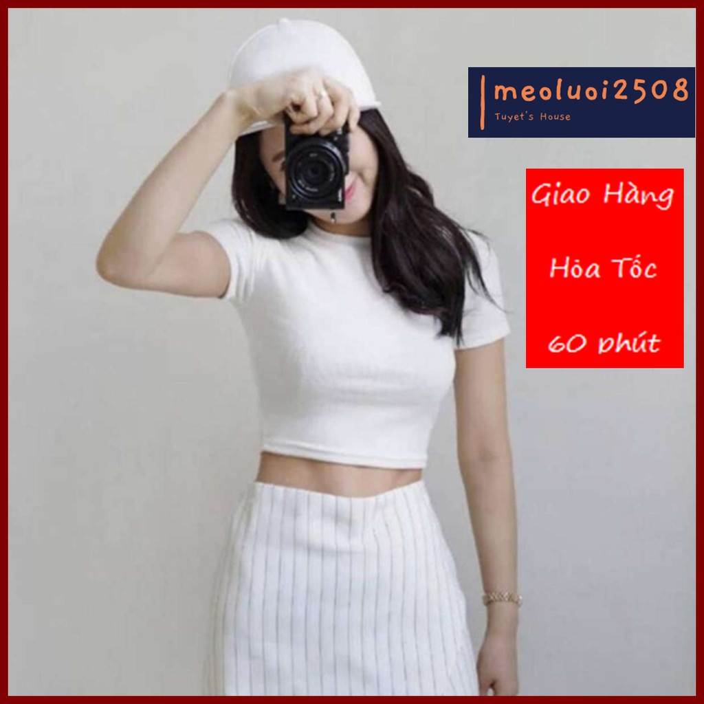 Áo Croptop Ngắn Tay Cổ Tròn Basic - Vải Thun Trơn Dày Co Giãn Thoáng Mát, Ôm Body Sexy, Cá Tính B3-1 | BigBuy360 - bigbuy360.vn