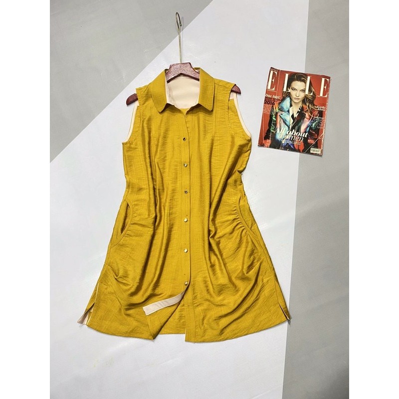 Đầm Suông Sát Nách Cổ Sơ Mi - Váy Sát Nách Chất Liệu Tơ Nhung Cao Cấp | BigBuy360 - bigbuy360.vn