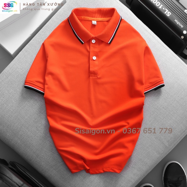 Áo poly cổ trụ MÀU CAM CÓ VIỀN co giãn tốt dày dặn, mặt đi chơi, đi làm, du lịch đều đẹp