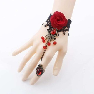 Vòng tay choker ren đen hoa hồng đỏ
